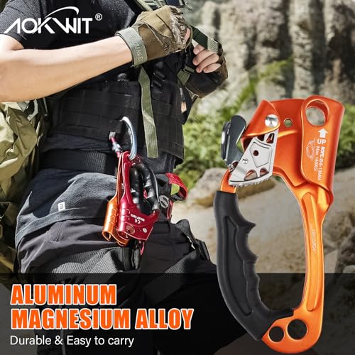 UIAA & CE Certified Rope Ascender Aluminum Alloy Rock Climbing Gear Strong Rigging Rappelling Equipment for Rock Tree Climbing Arborist Rescue Mountaineering Caving - color: Left Hand Orange 1