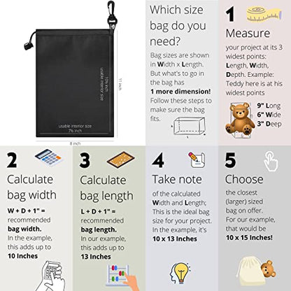 PALTERWEAR Drawstring Bag with Clip (8 x 11 Inch, 5-Pack, Black) Cinch and Ditty Pouch for Travel, Wardrobe, Outdoors, Hobby - size: 8 x 11 inch
