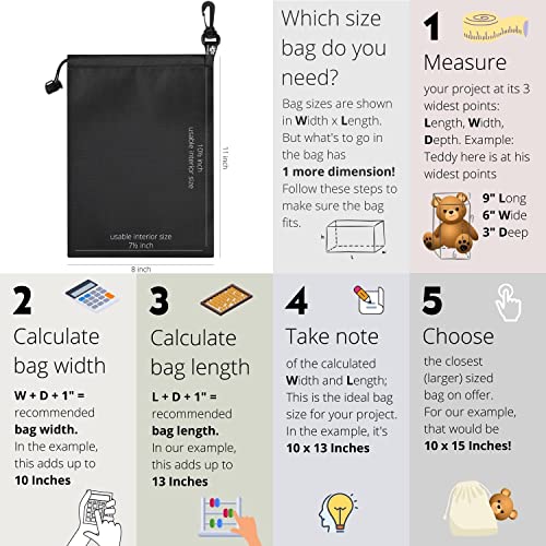 PALTERWEAR Drawstring Bag with Clip (8 x 11 Inch, 5-Pack, Black) Cinch and Ditty Pouch for Travel, Wardrobe, Outdoors, Hobby - size: 8 x 11 inch