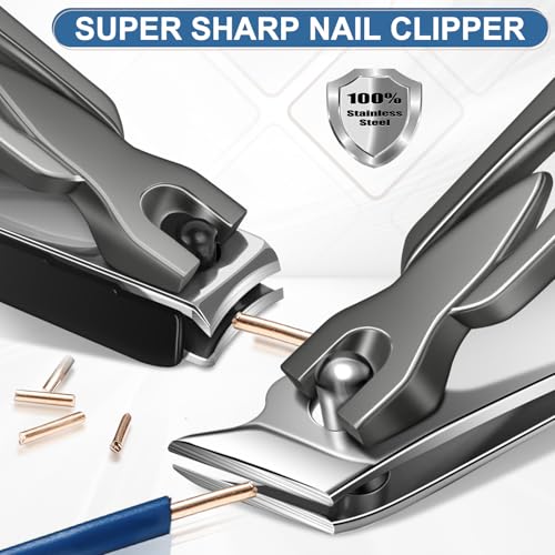 Nail Clippers for Men Thick Nails with Slanted Blade, Heavy Duty Nail Clippers with Catcher No Splash Fingernail Clipper Nail Cutter Gifts for Men Women Adults - style: Black Nail Clippers with Cather Set
