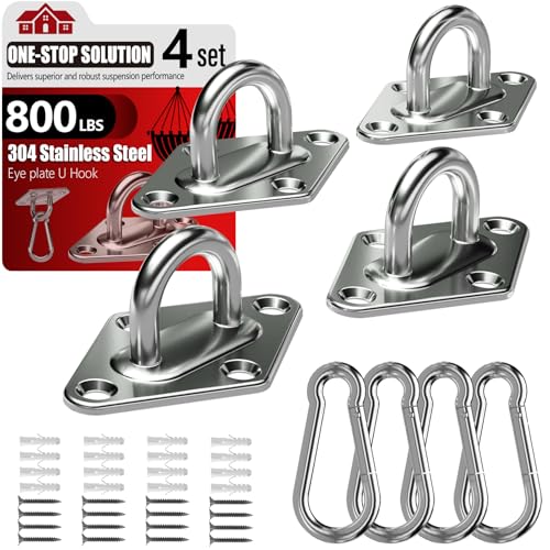 sprookber 304 Stainless Steel Pad Eye Snap Hooks, M6 Heavy Duty Ceiling Hooks, 800 lb Capacity Hammock Swing Hanging kit, Plant Hangers, Marine Hardware Staple Hook Loop with Screws, Set of 8 - size: 2.3 inch, style: Rhombus