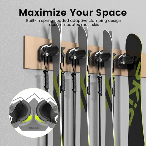 Hikeen Ski & Snowboard Wall Mount,Fits Any Ski or Snowboard, Ski Wall Rack Non-Slip Storage for Garage Organization,Space-Saving Winter Gear Organizer,2 Pack - size: 2 pack
