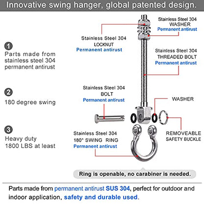 6Pcs Wood Beam & I-Beam Hanger, Permanent Antirust Stainless Steel Heavy Duty Swing Hooks, Yoga Hammock Chair Sandbag, Swing Sets Hardware, 180° Swing, 7" x M2/5" - color: Permanent, size: 9.25" 6 Pcs
