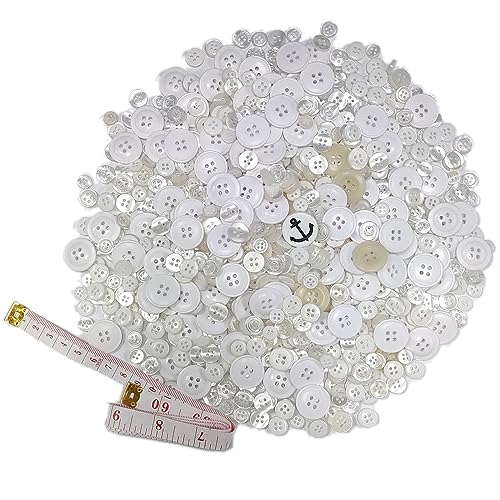 buttons550-700 Pcs Assorted Sizes Resin Buttons,Round Craft Buttons for Sewing DIY Crafts,Children's Manual Button Painting - color: white