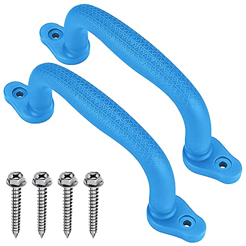 SELEWARE Blue Playground Safety Handles 2Pcs Kids Playground Grab Handles | Non-Slip Durable Plastic Handle Indoor Outdoor Playset Handle for Playhouse, Treehouse, Climbing Frame, Jungle Gym, Swing Set - color: Blue (2 Pack)