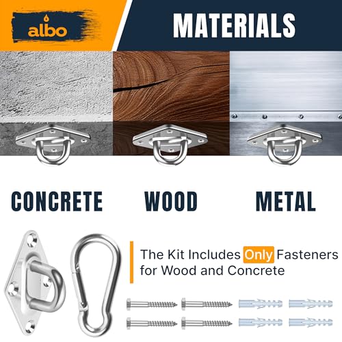 Albo Diamond Plate 2650lbs Swing Hangers 4 PCS - Heavy Duty Ceiling Mount Hooks with Snap Carabiners, 304 Stainless Steel for Wood & Concrete & Metal, Indoor Outdoor Anchor for Hammock, Yoga, TRX - size: Diamond 4pcs Silver