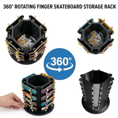 Fingerboard Display Rack Holder,360° Rotating,Pro Finger Skateboard Organizer for 20 Decks and Accessories,with Center Storage,Desktop Storage Tower for Fingerboard and Mini Collectibles,Heavy Duty