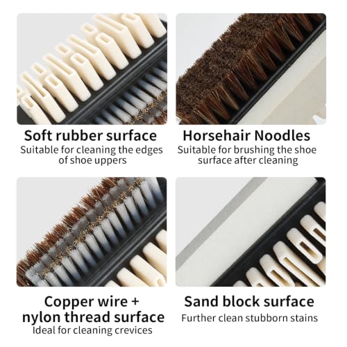 Suede&Nubuck 4-Way Leather Brush Cleaner Suede Brush (Black) | 4-in-1 Suede Brush and Eraser,Horsehair Shoe Brush,Copper Wire Shoe Brush for Suede Nubuck Shoes Boots,Suede Cleaning Brush - color: Black
