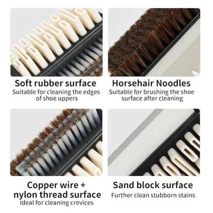 Suede&Nubuck 4-Way Leather Brush Cleaner Suede Brush (Black) | 4-in-1 Suede Brush and Eraser,Horsehair Shoe Brush,Copper Wire Shoe Brush for Suede Nubuck Shoes Boots,Suede Cleaning Brush - color: Black