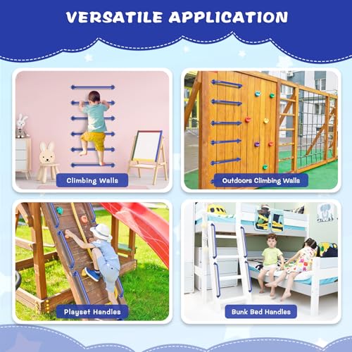 SELEWARE 30" Blue Metal Playground Handles Playset Grab Bars Ladder Handle | 500LB 2Pcs Heavy Duty Steel Kids Playground Handles for Indoor/Outdoor Ladder Handrail Swing Set Treehouse Rock Climbing Wall - color: E: 30"-2 Pcs-blue