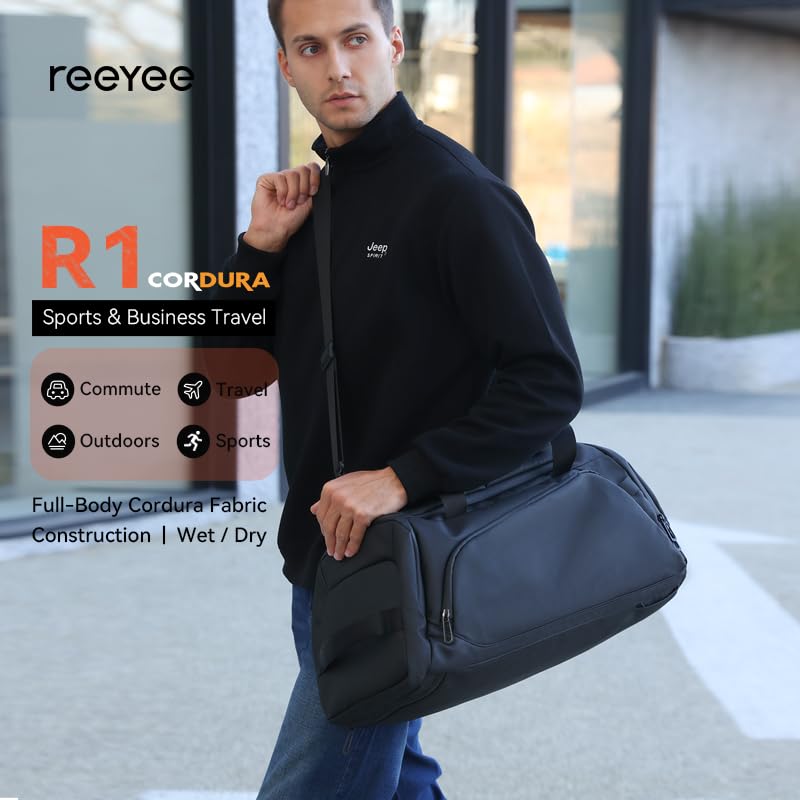 reeyee 30L Cordura 3-Way Convertible Duffle Backpack, Heavy-Duty Waterproof Sports Gym Bag with Shoe Compartment, 3-in-1 Travel Carry-on (Backpack/Duffle/Shoulder Bag) for Business, Sports & Outdoors