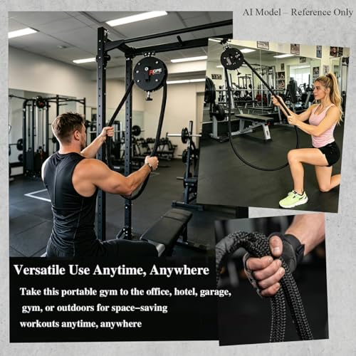 Endless Rope Trainer,Cable Pulley System for Home Gym,Pull Down Machine with 14 FT Closed Loop Nylon Rope,Adjustable Resistance 66LB Max Cable Machine for Back,Arms,Grip Strength Training