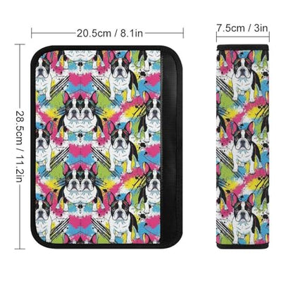 2 Pack Universal Fit Car Seat Belt Pad for Adult Use, All Vehicles, Colorful Boston Terrier Seat Belt Covers Cushion, Anti-Slip Pad - color: Pattern 1205
