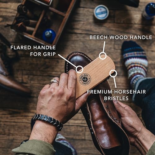 Premium Shoe Brush - Horsehair Shoe Brush - Concaved Handle for Premium Grip, Tan - color: Tan