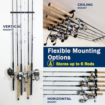 Rush Creek Creations Ceiling Fishing Rod Holder for 6 Rods, Garage Organization and Wall Storage, Horizontal Rack - size: One Pack