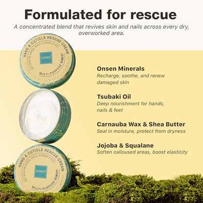 Onsen Hand & Cuticle Rescue Cream | Organic Nail Strengthener & Balm | Dry, Cracked Hands, Elbows & Feet | Shea Butter, Tsubaki & Jojoba Oil | Nail Repair & Growth, Vegan – 2 Pack (1.10 oz) - size: 0.88 Ounce (Pack of 2)