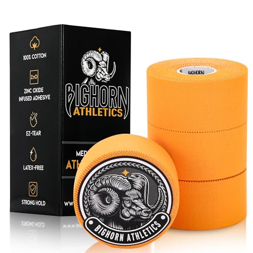 Bighorn Athletics Sports Tape 1.5-Inch x 45-Feet, 4 Rolls, Orange | Supports wrists & ankles in Volleyball, Football, Boxing, Gymnastics. EZ tear tape, Zinc oxide adhesive, peels off clean. - color: Orange, size: 1.5-Inch