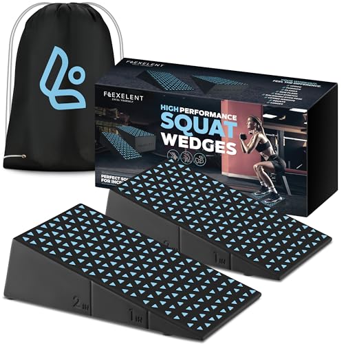Flexelent Heel Elevated Squat Wedge Block Pair, 17° Angle, Bag Included | Pair of oversized squat wedges with textured surfaces for deeper squats, heavy lifting and better form - color: Light Blue Sky