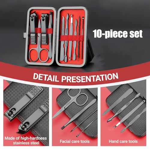 Grooming Kit Home and Travel-Manicure Set 8, Nail Clipper Set, Portable Nail Kit, Travel Nails Kits(Black) - color: Black, size: 10 Piece Set