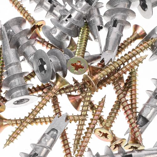 20 Sets Hollow Wall Anchors and Screw Kit with Spiral Design for Secure Fixing, Zinc Alloy and Iron Material, for Hanging Bathroom and Kitchen Accessories
