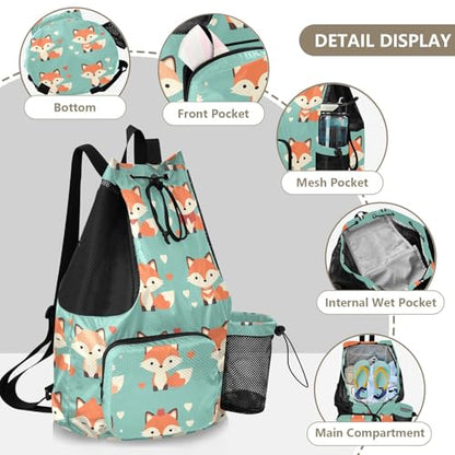 GuoChe Drawstring Backpacks Gym Swim Bag With Inside Pockets Pull String Bag Waterproof Cute Cartoon Foxes - color: Cute Cartoon Foxes