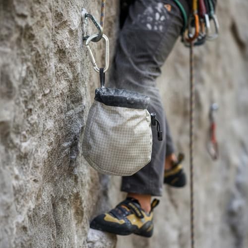 Climbing Chalk Bag with Drawstring Closure - Lightweight Waist Pouch for Rock Climbing, Bouldering & Gym Training (6.7 Inch Opening) - color: Silver