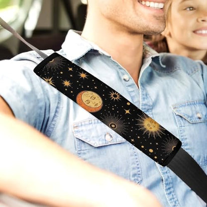 2 Piece Universal Soft and Comfortable Seat Belt Shoulder Pad for Kids, Most Cars, Celestial Sun Moon Stars Mystical Seat Belt Covers Cushion, Neck and Shoulder Support - color: Pattern 1203