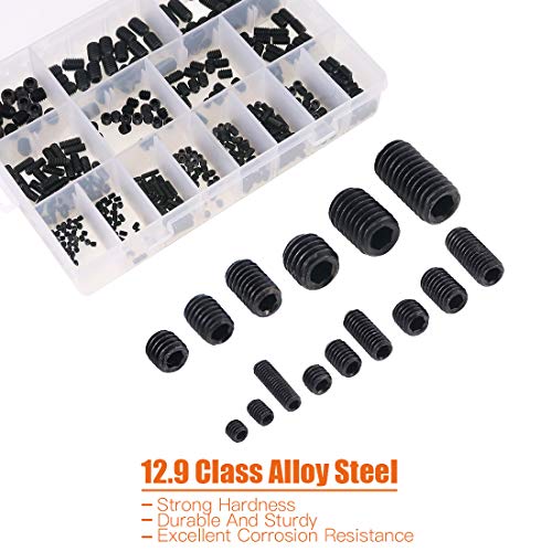 450Pcs M3/M4/M5/M6/M8 Allen Head Socket Hex Grub Screw Set Assortment Kit with Internal Hex Drive - 12.9 Class Black Alloy Steel