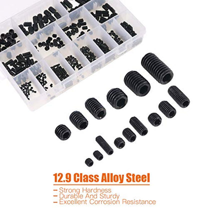450Pcs M3/M4/M5/M6/M8 Allen Head Socket Hex Grub Screw Set Assortment Kit with Internal Hex Drive - 12.9 Class Black Alloy Steel