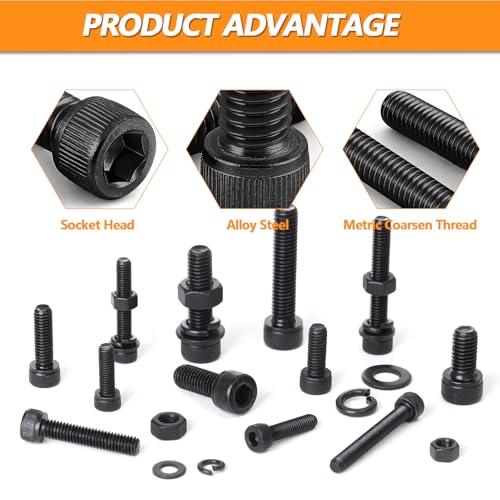 448 Pcs Black M5 M6 M8 Metric Screw Assortment, Black Bolts and Nuts Kit, 12.9 Grade Alloy Steel Metric Hex Socket Head Cap Screws Nuts Washers Kit - style: Hex Socket Head Cap - Kits