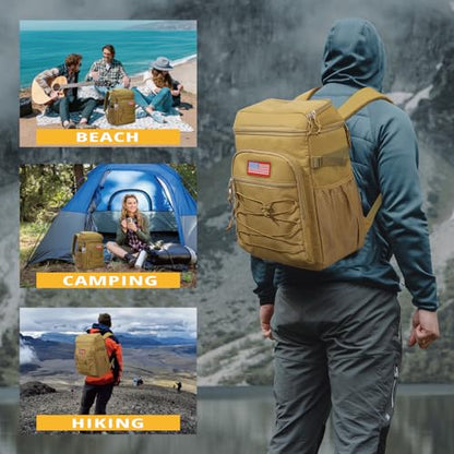 25L Insulated Cooler Backpack Water-Resistant Molle Cooler Bag for Camping | 25L Large Capacity Tactical Cooler Backpack Bag with Compartment Insulation Water-Resistant & Leakproof Durable & Comfortable - color: Brown