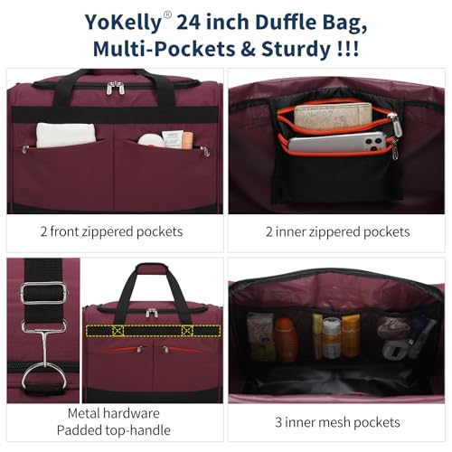 24 inch Large Gym Bag for Men - 65L Hard Bottom Duffle Bag with Shoes Compartment for Sport/Travel - Wine Red - color: Wine Red