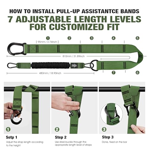 KUTIZE Pull Up Assistance Bands, Pull Up Bar Resistance Bands, Pull Up Bands for Enhanced Strength Training, Muscle Training, 3 Heavy-Duty Adjustable Pull Up Assist Strap & Comfortable Foot Strap - style: Army Green