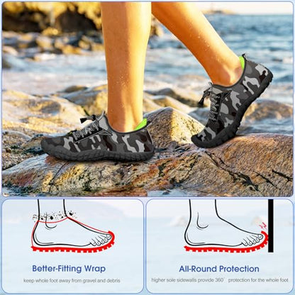 Built-in Heel Grips Water Shoes for Kids Girls Boys Hiking Wide Barefoot Swim Beach Pool Big Kid - color: Classic Camouflage, size: 7 Toddler
