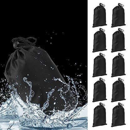 Drawstring Storage Bag for Skipping Ropes, 10 Pcs Waterproof Polyester Pouch, Durable Carry Organizer for Sports Gear, Small Things, Travel & Home Storage (Black)