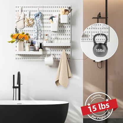 VUSIGN Pegboard Combination Wall Organizer Kit 22" x 22", White | 4 Pieces Pegboards and 17 Accessories, Wall Mount Display Peg board Panel Kits for Bedroom, Home, Office, Bathroom - color: White - 4 Pieces