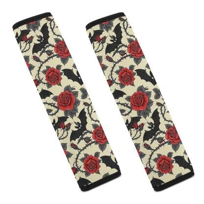 Breathable Seat Belt Shoulder Pad for Adults and Children, Stroller Pushchair High Chair, 2 Pack Halloween Goth Gothic Rose Bat Floral Neck Strap Covers Easy Install (No Tool) - color: Pattern 769