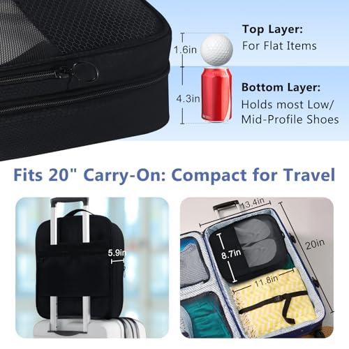 Shoe Bag for Travel,2 Layers Shoes Organizer,Honeycomb Grey | Holds 3 Pairs,Trolley Strap,Easy Clean Lining,Leak Proof,Dual Zippers - color: HoneycombBlack