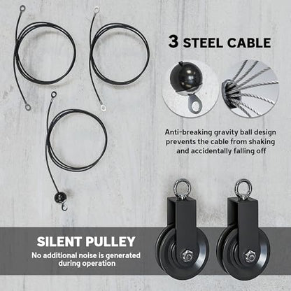 Soozier Weight Cable Pulley System Gym, Pulley System for Home Gym, Cable Machine Power Rack Pulley Attachment for LAT Pull Down, Biceps Curl, Tricep Workout, Red