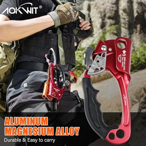 UIAA & CE Certified Rope Ascender Aluminum Alloy Rock Climbing Gear Strong Rigging Rappelling Equipment for Rock Tree Climbing Arborist Rescue Mountaineering Caving - color: Left Hand Red 1