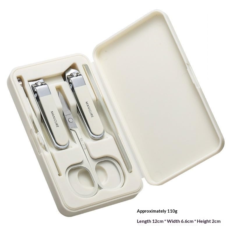 [5 Pack] Mini Suitcase Manicure Set, Stainless Steel Nail Clipper Kit with Cute Travel Case, Portable Grooming Set for Fingernails & Toenails, Professional Pedicure Tools (White)