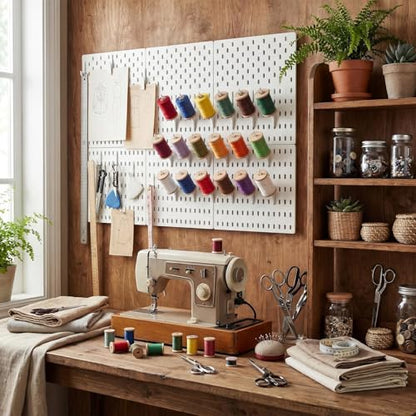 20 Pcs White Pegboard 45° Spool Hooks Compatible with IKEA Skadis Pegboard Accessories Display Hook Organizer for Craft Embroidery Sewing Thread Tape Paper Rolls - color: White