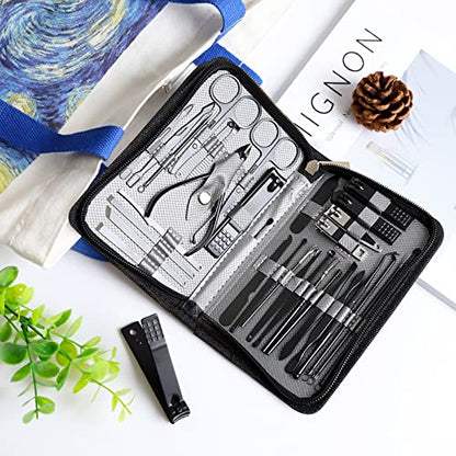 Manicure Set Pedicure Kit Womens Nail Clippers Set 32 in 1 Professional Grooming Care Tools Nail Kit Including Facial, Fingernails and Toenails Care with Travel Case Women (Gray_32 in 1) - color: Gray_32 in 1