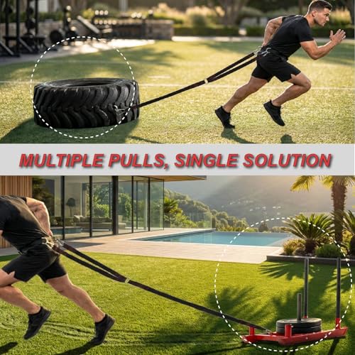 Heavy-Duty Sled Pulling Strap, Tire Dragging Pull Strap for Sled Training, Strength & Conditioning Workouts, Compatible with Harnesses & Belts - size: 2.5cm Wide