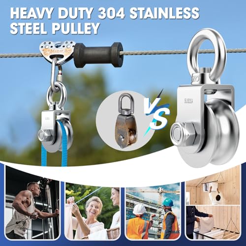 U Type Swivel Pulley Block, 304 Stainless Steel Pulleys for Wire Rope Cable Lifting, DIY Gym Equipment Part, Clothesline, Hoist - Waterproof Sturdy 360 Degree Rotating Wheel (48 mm, 1) - style: 48 mm