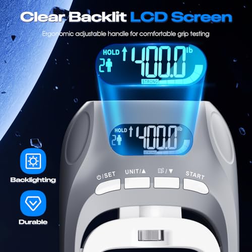 Electronic Grip Strength Tester With Adjustable Hand Gripper, Hand Dynamometer of 400lbs/180kg Tester Set with Digital Display – Precision Training for Rehab, Fitness, and Home Gym