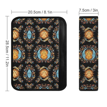 2 Pack Breathable Car Seat Straps Shoulder Pads for Adults and Children, All Vehicles, Mystic Floral Boho Bohemian Hippy Mandala Sun Moon Harness Pads Strap, Pressure Relief - color: Pattern 56