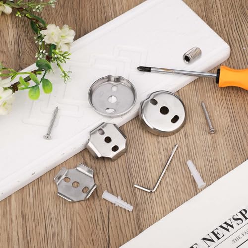 15pcs Towel Bar Replacement Parts Set kit, Stainless Steel Shower Bathroom Towel Bar Mounting Hardware with Round and Square Base Screws Wrench for Bathroom