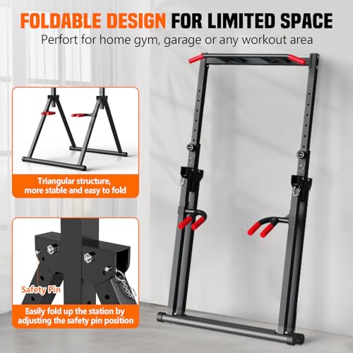 SERTT Foldable Power Tower Dip Station for Pull Ups, Dips & Push Ups, Upgraded Free Standing Pull Up Bar Station, Multi-function Workout Equipment for Home Gym Strength Training, Support 440LBS