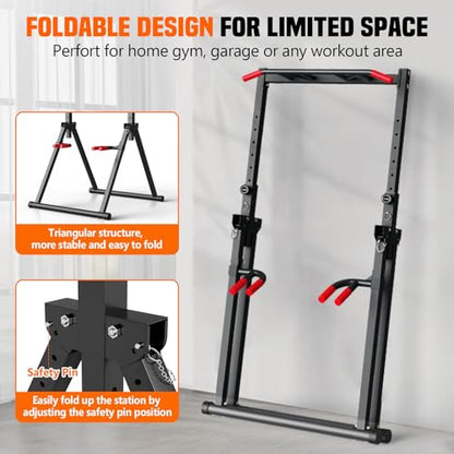 SERTT Foldable Power Tower Dip Station for Pull Ups, Dips & Push Ups, Upgraded Free Standing Pull Up Bar Station, Multi-function Workout Equipment for Home Gym Strength Training, Support 440LBS